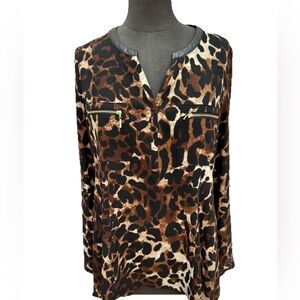 Rafaella‎ ladies medium cheetah print pullover blouse roll tab sleeves career